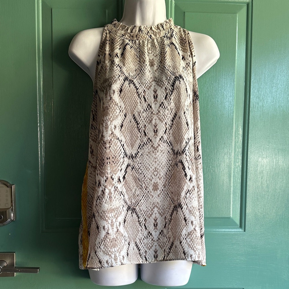 Apt. 9 Snake Print Sleeveless Blouse - Beige and Black with a Yellow stripe